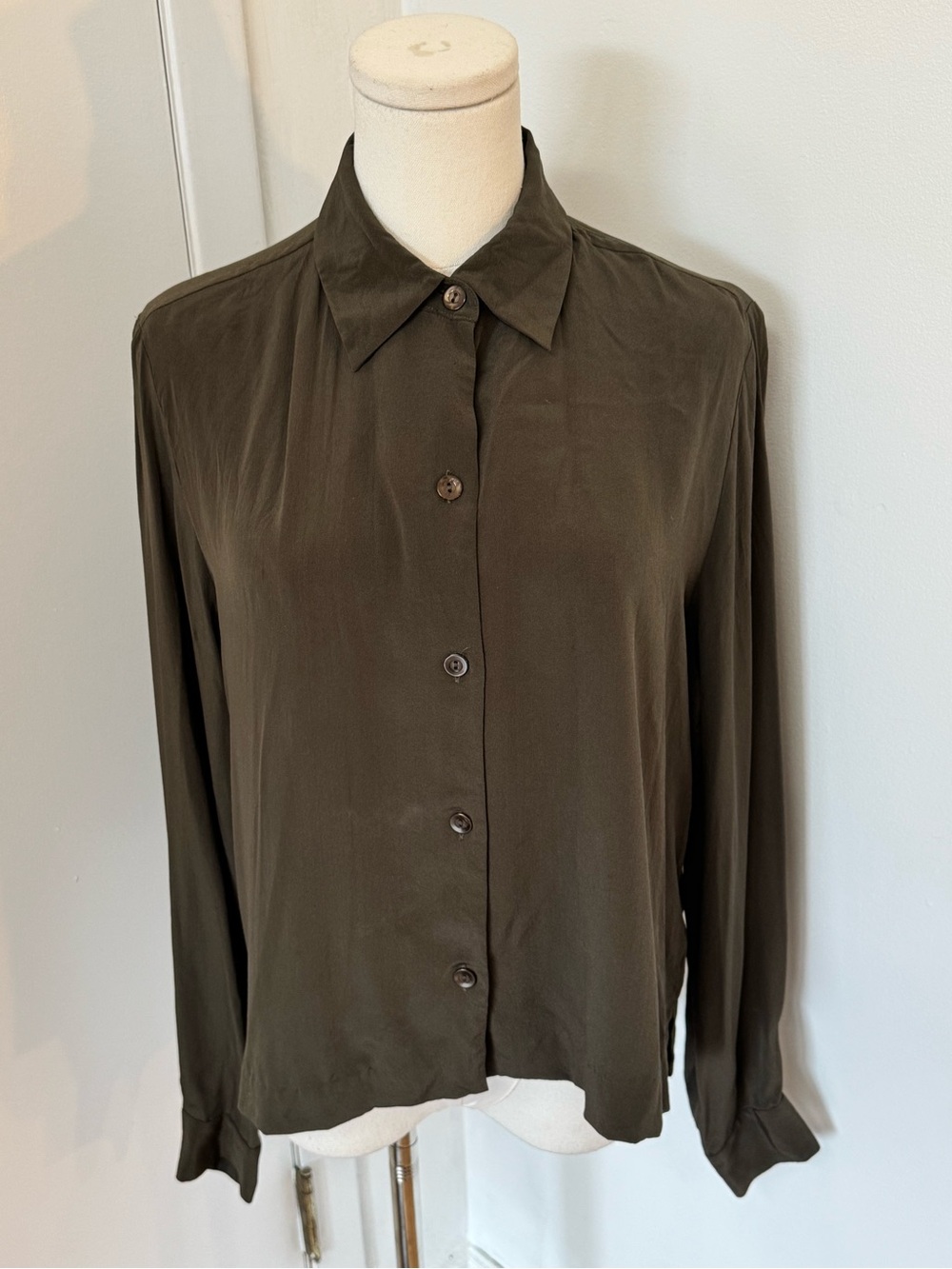 Classic Button-Front Women's Blouse - Olive Green